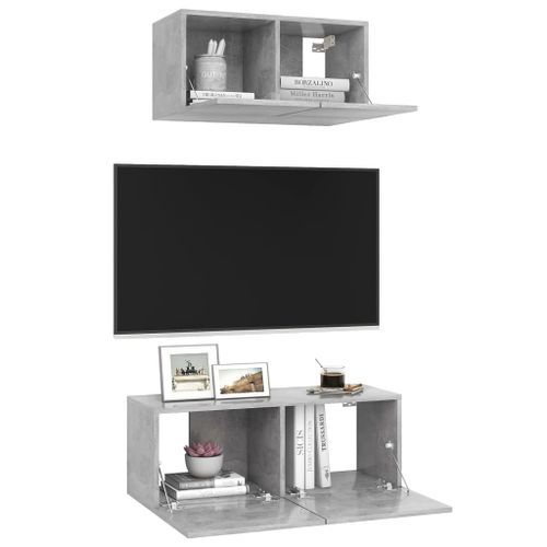 Ensemble de meuble TV 2 pcs Gris béton - Photo n°3; ?>