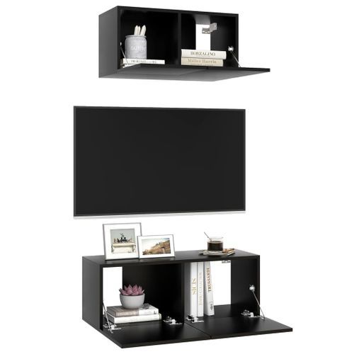 Ensemble de meuble TV 2 pcs Noir 4 - Photo n°3; ?>