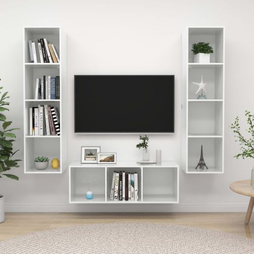 Ensemble de meuble TV 3 pcs Blanc brillant 7 - Photo n°2; ?>