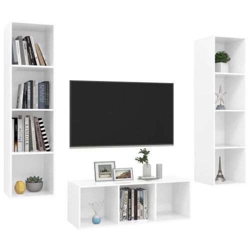 Ensemble de meuble TV 3 pcs Blanc brillant 7 - Photo n°3; ?>