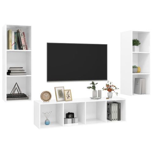 Ensemble de meuble TV 3 pcs Blanc brillant 4 - Photo n°3; ?>