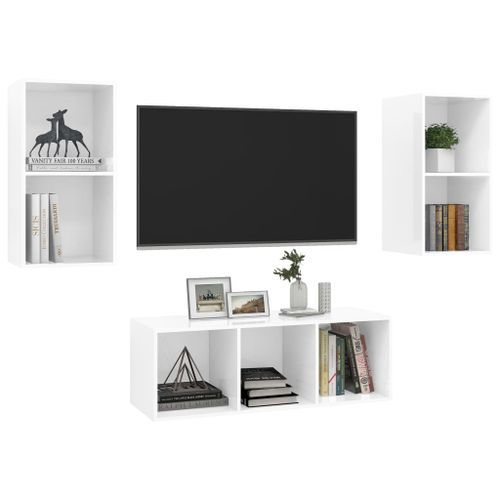 Ensemble de meuble TV 3 pcs Blanc brillant 2 - Photo n°3; ?>