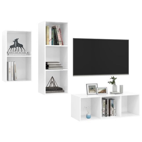 Ensemble de meuble TV 3 pcs Blanc brillant 3 - Photo n°3; ?>