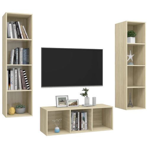 Ensemble de meuble TV 3 pcs Chêne sonoma 6 - Photo n°3; ?>