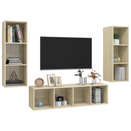 Ensemble de meuble TV 3 pcs Chêne sonoma 4 - Photo n°3; ?>