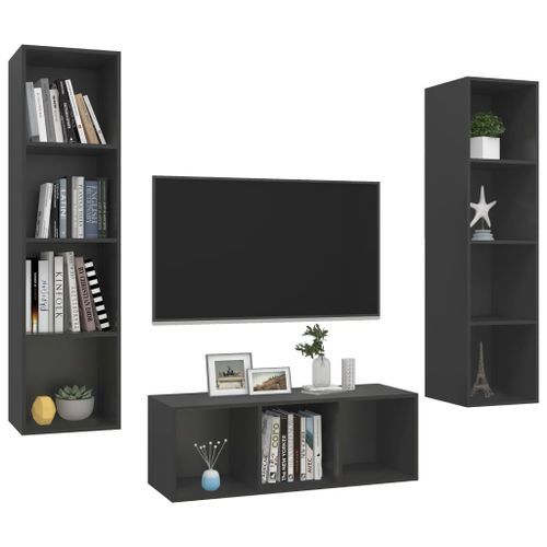 Ensemble de meuble TV 3 pcs Gris 4 - Photo n°3; ?>