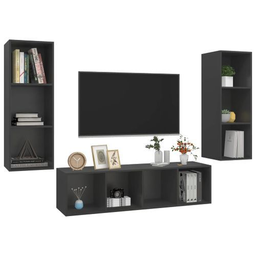 Ensemble de meuble TV 3 pcs Gris 2 - Photo n°3; ?>