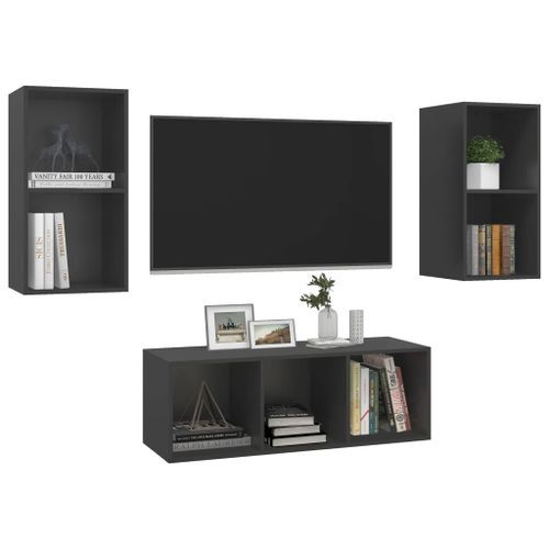 Ensemble de meuble TV 3 pcs Gris 3 - Photo n°3; ?>