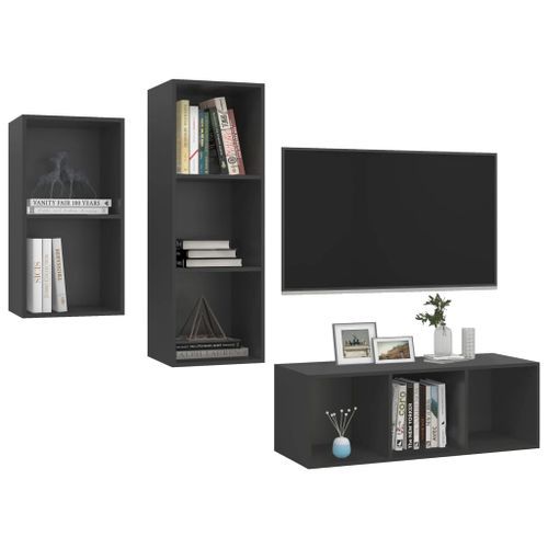 Ensemble de meuble TV 3 pcs Gris 5 - Photo n°3; ?>