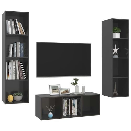 Ensemble de meuble TV 3 pcs Gris brillant 5 - Photo n°3; ?>