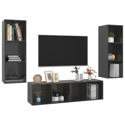 Ensemble de meuble TV 3 pcs Gris brillant 4 - Photo n°3; ?>