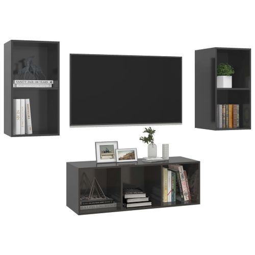 Ensemble de meuble TV 3 pcs Gris brillant - Photo n°3; ?>