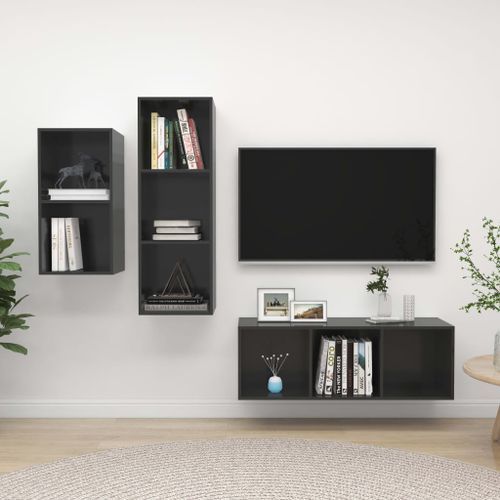 Ensemble de meuble TV 3 pcs Gris brillant 3 - Photo n°2; ?>