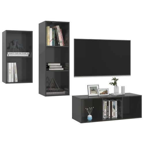 Ensemble de meuble TV 3 pcs Gris brillant 3 - Photo n°3; ?>