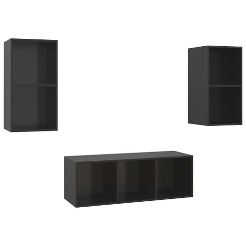 Ensemble de meuble TV 3 pcs Noir brillant - Photo n°2; ?>