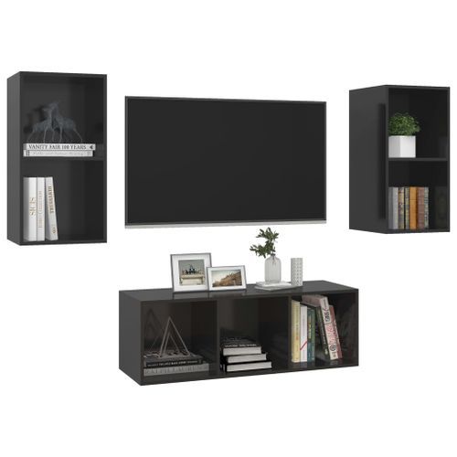 Ensemble de meuble TV 3 pcs Noir brillant - Photo n°3; ?>