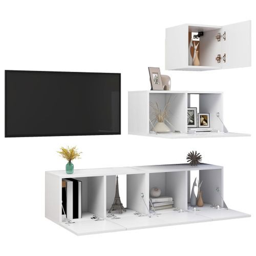 Ensemble de meuble TV 4 pcs Blanc 12 - Photo n°3; ?>