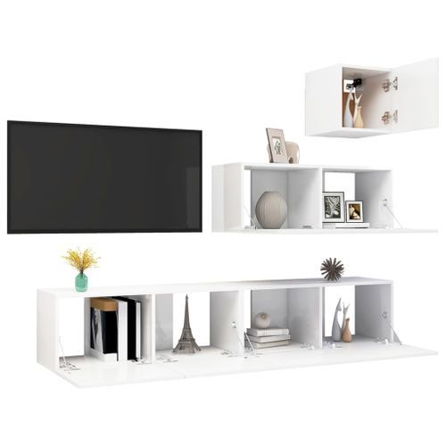 Ensemble de meuble TV 4 pcs Blanc brillant 15 - Photo n°3; ?>