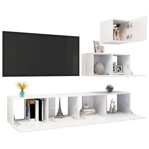 Ensemble de meuble TV 4 pcs Blanc brillant 17 - Photo n°3; ?>