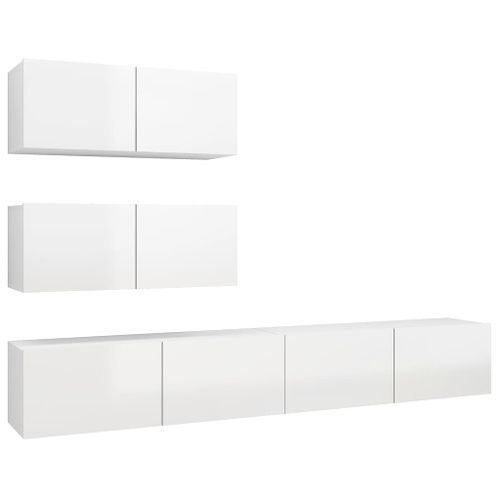 Ensemble de meuble TV 4 pcs Blanc brillant 9 - Photo n°2; ?>