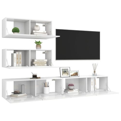 Ensemble de meuble TV 4 pcs Blanc brillant 9 - Photo n°3; ?>