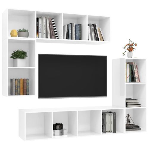 Ensemble de meuble TV 4 pcs Blanc brillant 3 - Photo n°3; ?>