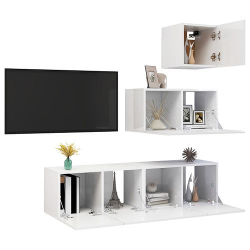 Ensemble de meuble TV 4 pcs Blanc brillant 7 - Photo n°3; ?>