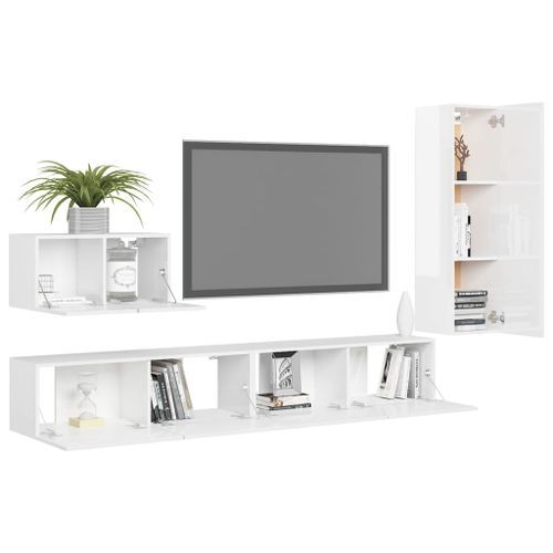 Ensemble de meuble TV 4 pcs Blanc brillant 13 - Photo n°3; ?>