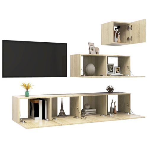 Ensemble de meuble TV 4 pcs Chêne sonoma 17 - Photo n°3; ?>