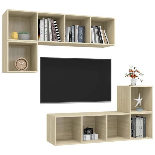 Ensemble de meuble TV 4 pcs Chêne sonoma 9 - Photo n°3; ?>