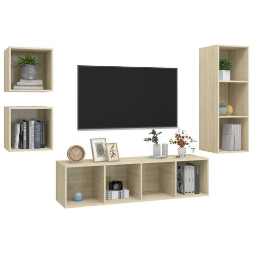 Ensemble de meuble TV 4 pcs Chêne sonoma 7 - Photo n°3; ?>