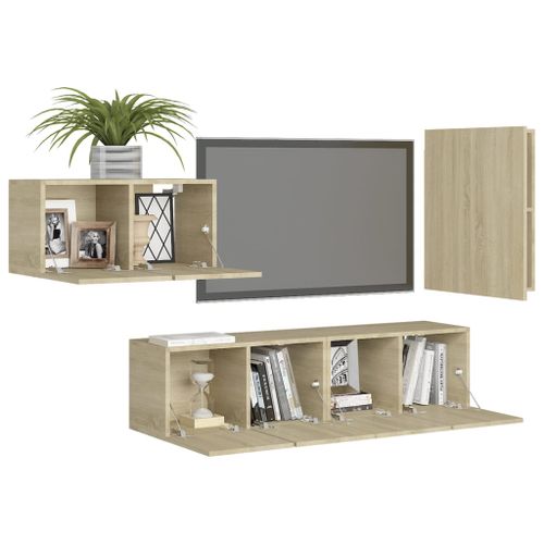 Ensemble de meuble TV 4 pcs Chêne sonoma 8 - Photo n°3; ?>