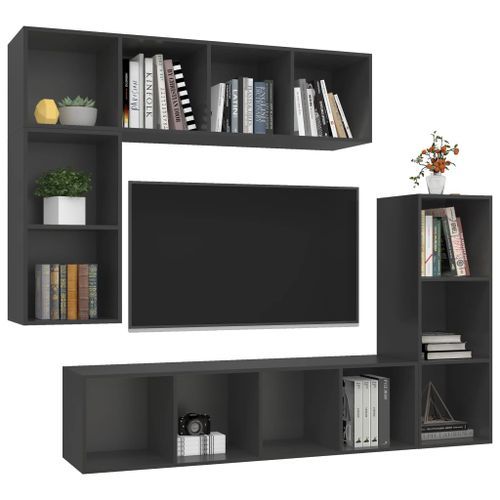 Ensemble de meuble TV 4 pcs Gris 16 - Photo n°3; ?>