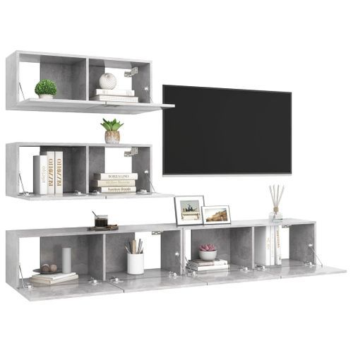 Ensemble de meuble TV 4 pcs Gris béton 17 - Photo n°3; ?>