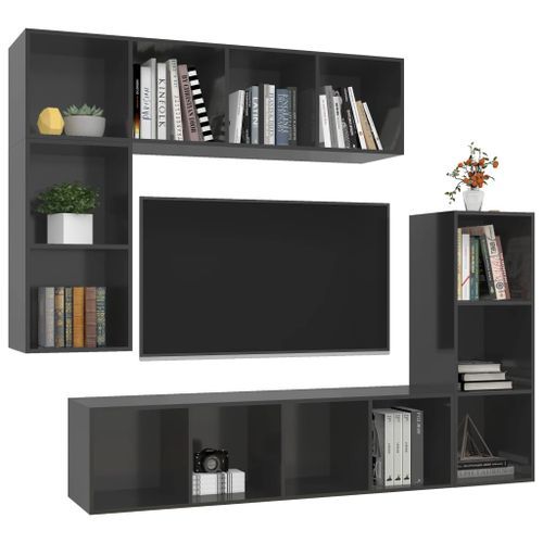 Ensemble de meuble TV 4 pcs Gris brillant 8 - Photo n°3; ?>