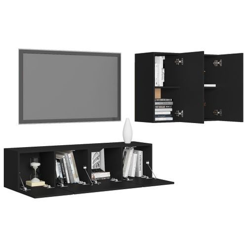 Ensemble de meuble TV 4 pcs Noir 15 - Photo n°3; ?>