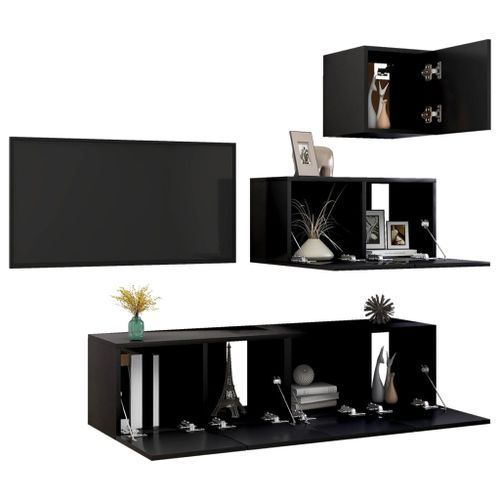 Ensemble de meuble TV 4 pcs Noir 16 - Photo n°3; ?>