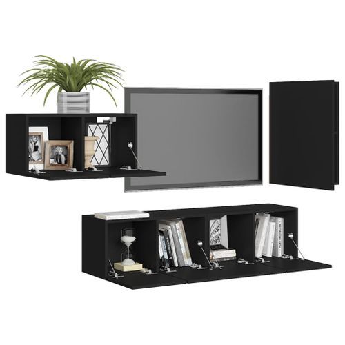 Ensemble de meuble TV 4 pcs Noir 13 - Photo n°3; ?>