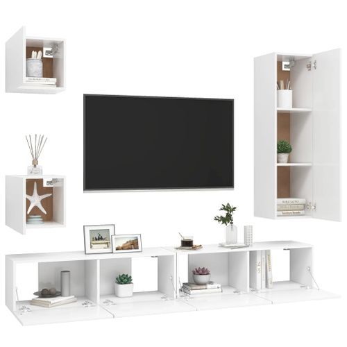 Ensemble de meuble TV 5 pcs Blanc 8 - Photo n°3; ?>