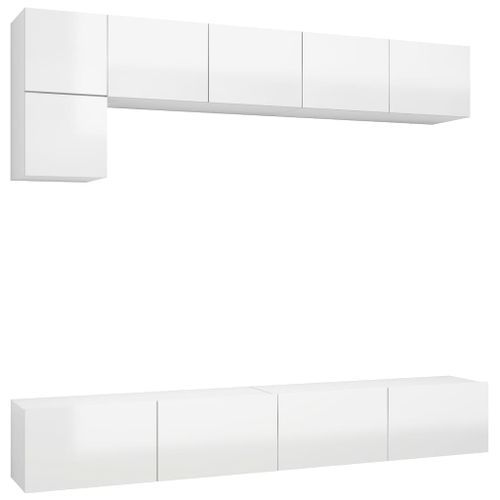 Ensemble de meuble TV 5 pcs Blanc brillant 4 - Photo n°2; ?>