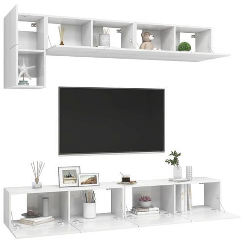 Ensemble de meuble TV 5 pcs Blanc brillant 4 - Photo n°3; ?>