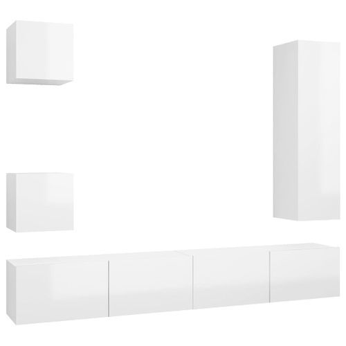 Ensemble de meuble TV 5 pcs Blanc brillant 9 - Photo n°2; ?>