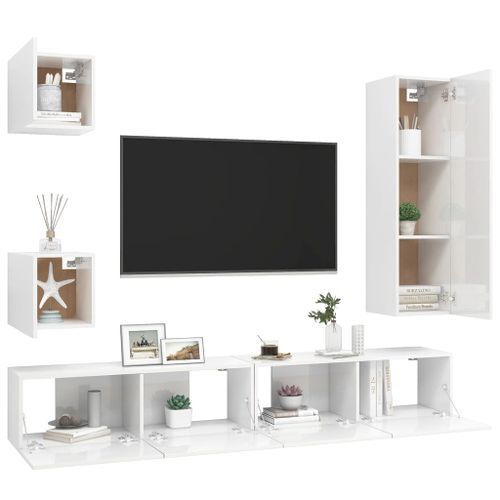 Ensemble de meuble TV 5 pcs Blanc brillant 9 - Photo n°3; ?>