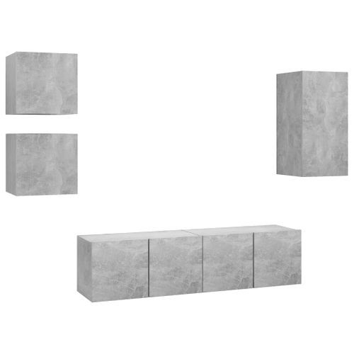 Ensemble de meuble TV 5 pcs Gris béton 5 - Photo n°2; ?>