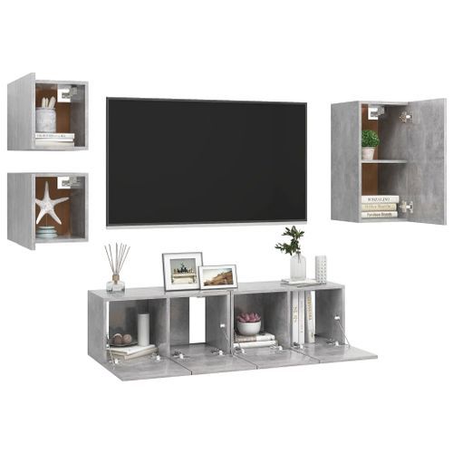 Ensemble de meuble TV 5 pcs Gris béton 5 - Photo n°3; ?>