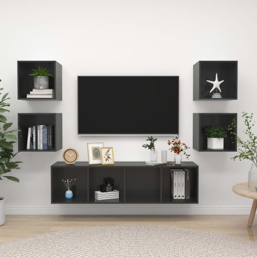 Ensemble de meuble TV 5 pcs Gris brillant 4 - Photo n°2; ?>