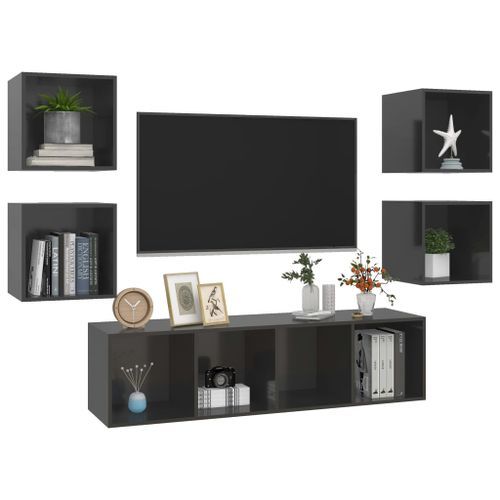 Ensemble de meuble TV 5 pcs Gris brillant 4 - Photo n°3; ?>