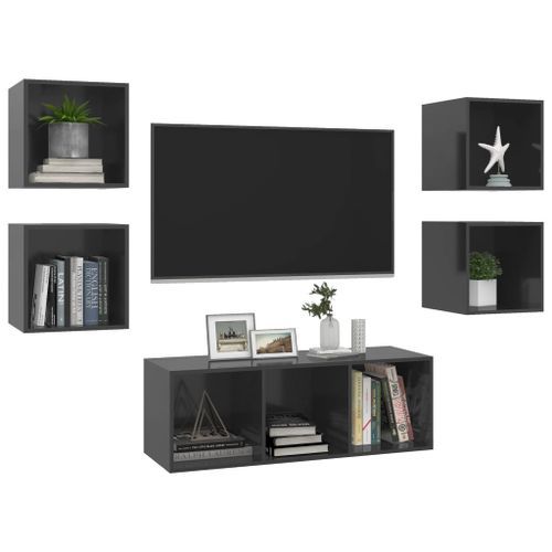 Ensemble de meuble TV 5 pcs Gris brillant 5 - Photo n°3; ?>