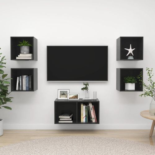 Ensemble de meuble TV 5 pcs Gris brillant 3 - Photo n°2; ?>