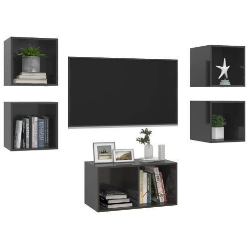 Ensemble de meuble TV 5 pcs Gris brillant 3 - Photo n°3; ?>